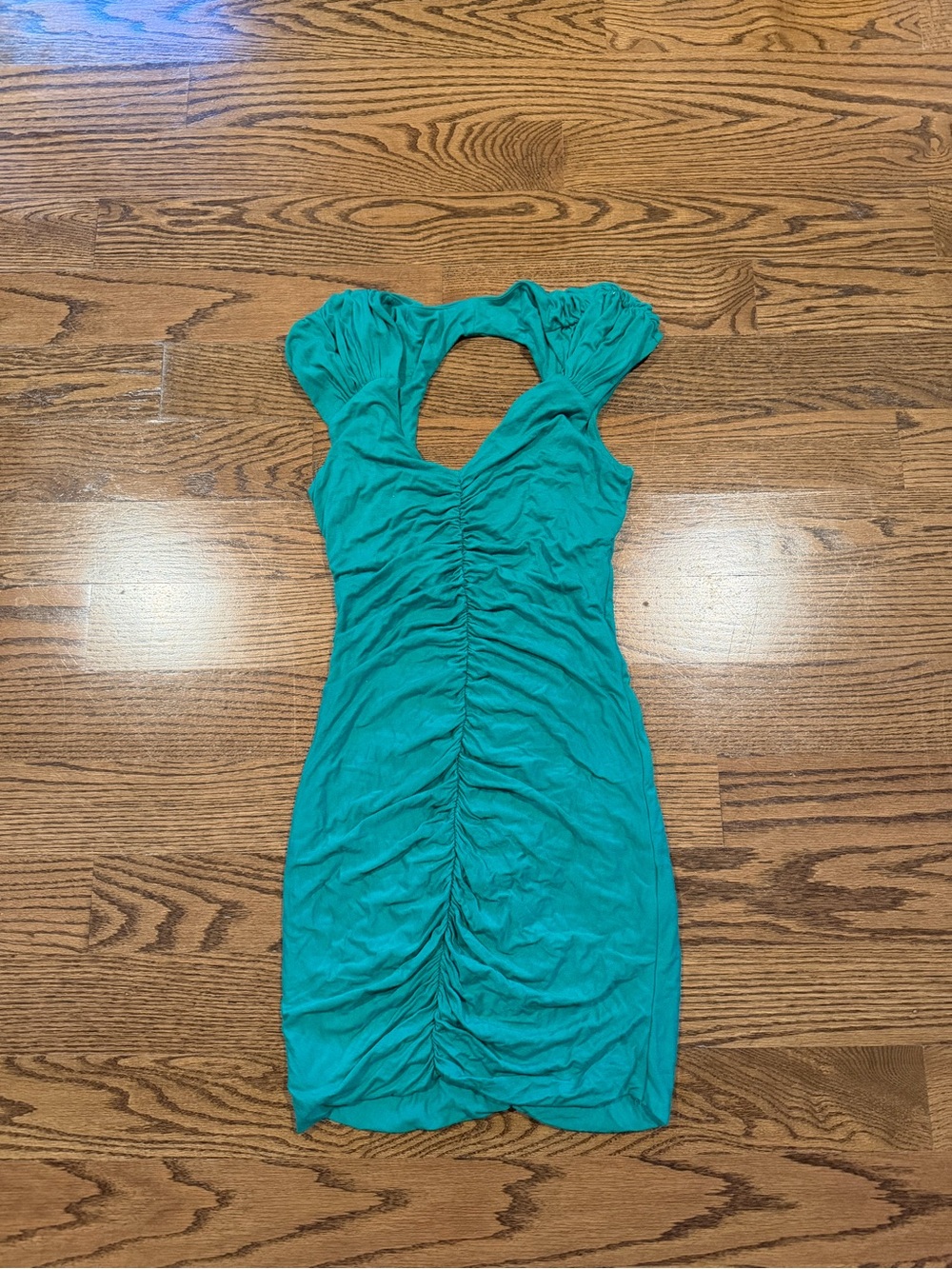 bebe Teal Ruched Cutout Mini Dress